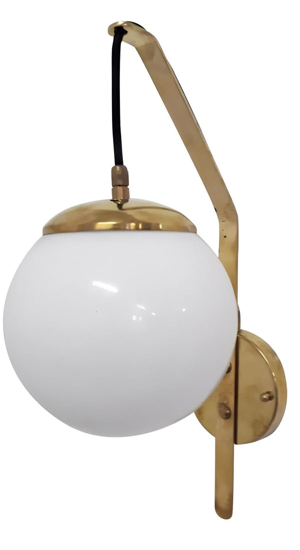 Pair of Midcentury White Murano Glass & Brass Sconces – Italy, Circa 1960's.