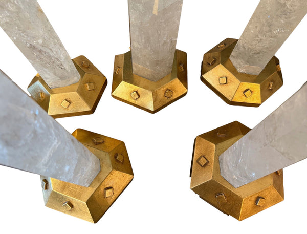 Set of Five Rock Crystal Obelisk Towers on Giltwood Bases. U.S.A. 20th Century.