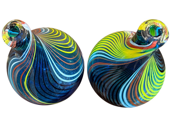 Pair of Fratelli Toso Murano Swirl Glass Long-Neck Vases, Mid-20th Century.