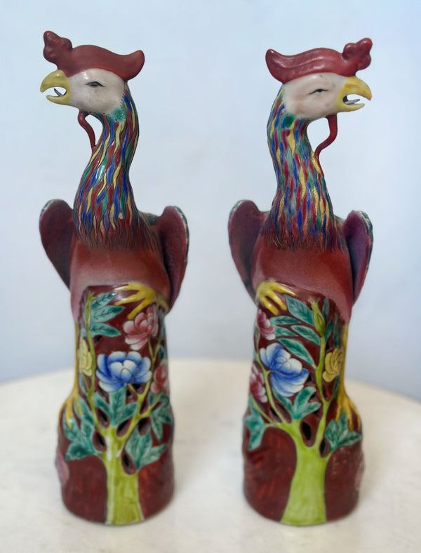 Pair of Chinese Fenghuang Porcelain Sculptures