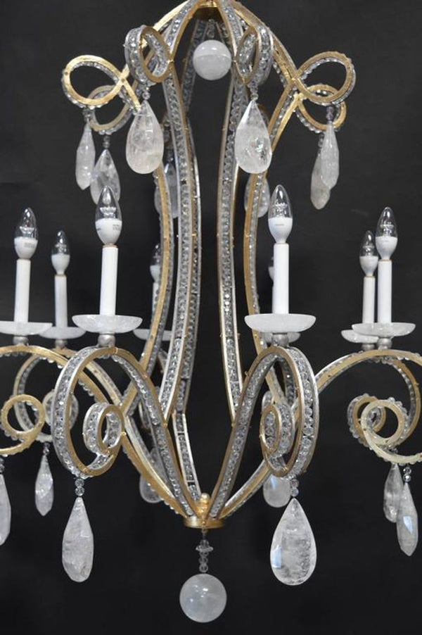 Italian Silver and Gold Leaf Rock Crystal Chandelier. 1970's.