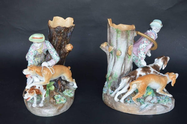 Set of Two Porcelain Hunting Dog Vases