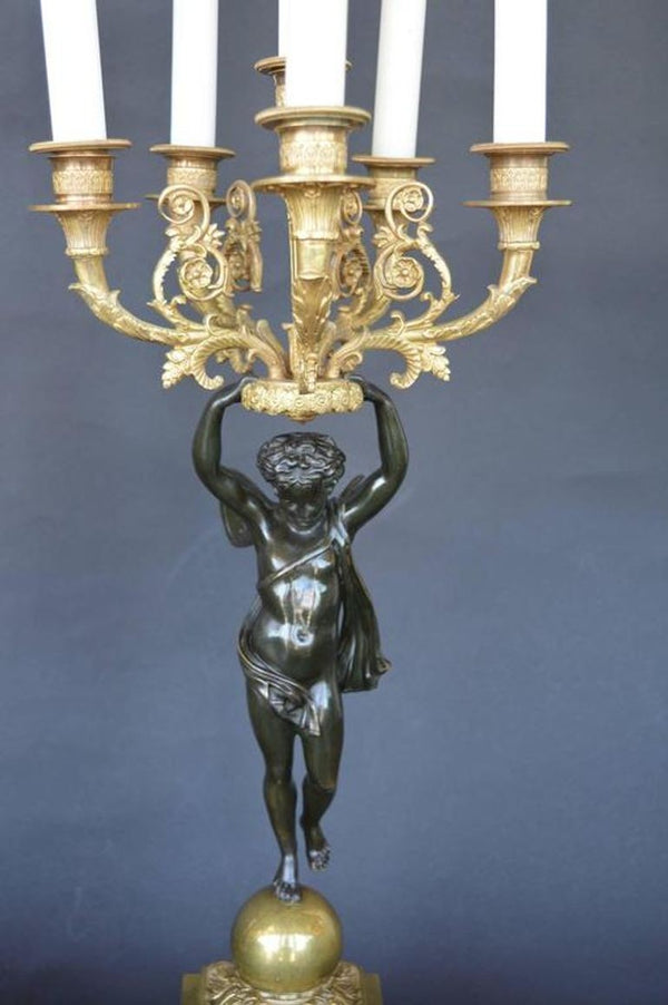 Late 19th C. Pair of Empire style Candelabras