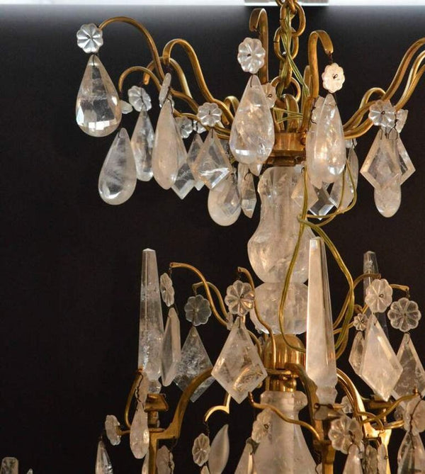 French 20th Century Bronze Rock Crystal Chandelier