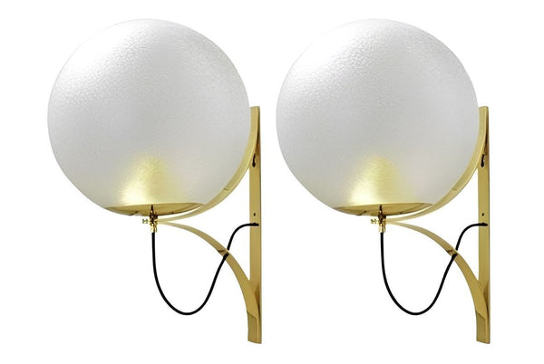 Four Italian Mid-Century Murano Glass & Brass Sconces Attributed to Seguso.