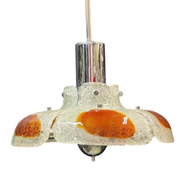 Mazzega Italian Pendant with Amber & Clear Murano Glass, 1970s