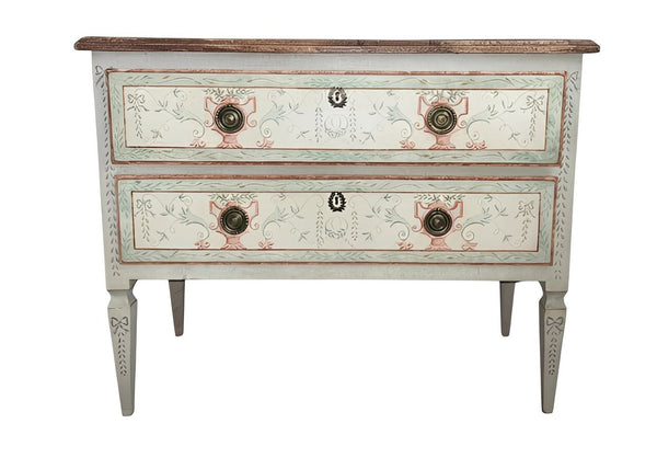 Pair of Early 20th C. Italian Neoclassical Style Commodes with Faux Marble Tops