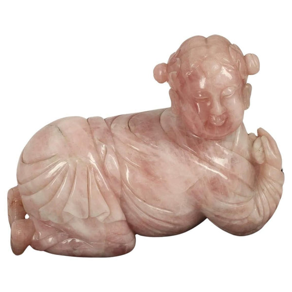 Pair of 19th Century Chinese Rose Quartz Figure Sculpture