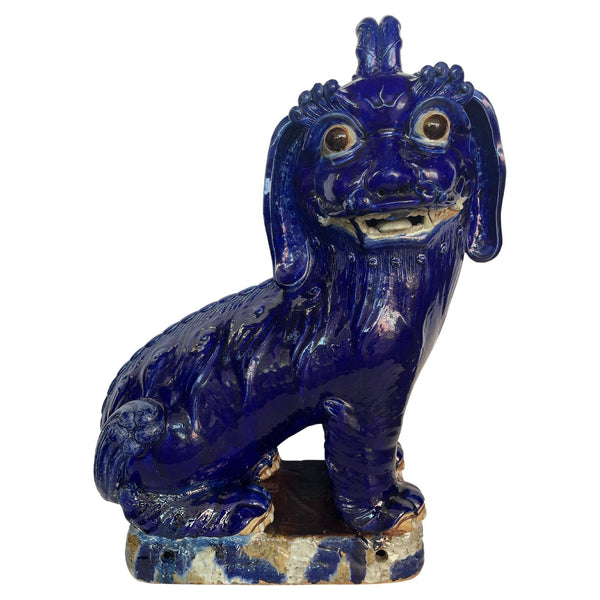 19thC. Oversized Chinese Cobalt Blue Glazed Earthenware Models of Mythical Beast