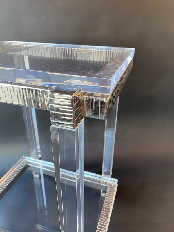 Pair of Lucite and Chrome Side Cocktail Tables, USA, 1970s