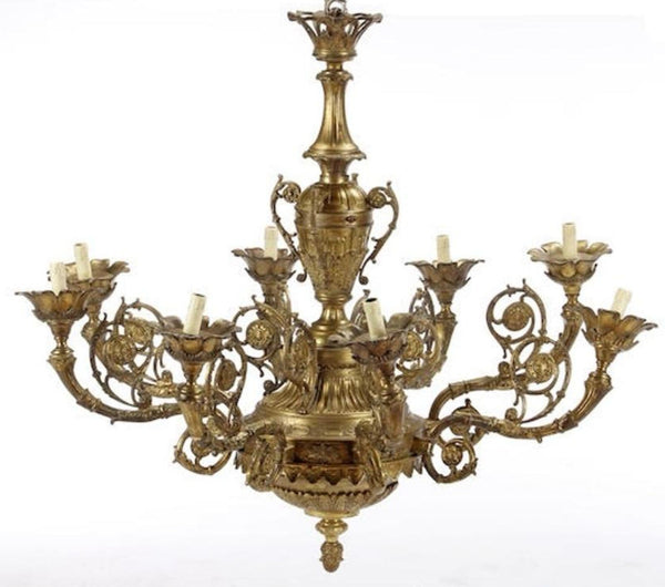 Pair of English 20th Century Bronze Chandeliers