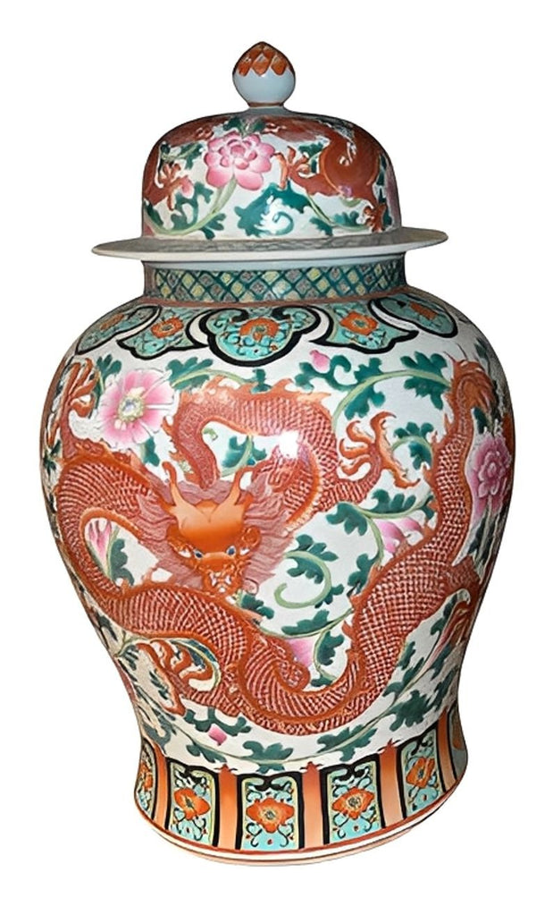 Early 20th C. Pair of Chinese Qianlong Style Porcelain Jars w/ Dragon Motifs
