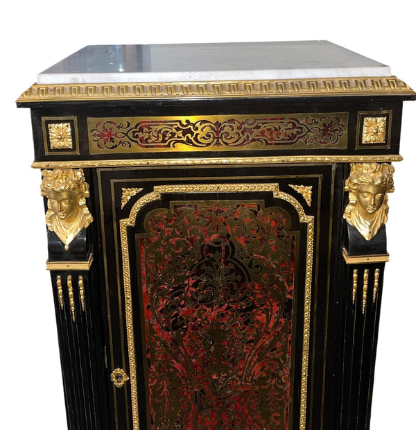 19th Century French Boulle Cabinet with Dore Bronze and White Marble Top