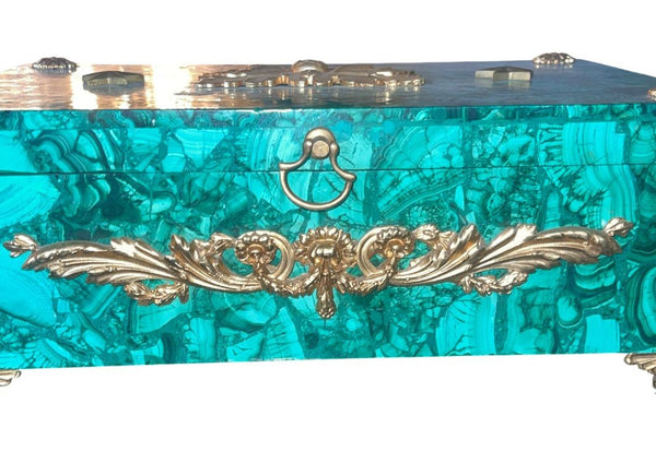 Russian Malachite Gilt Bronze Decorative Box, Early 20th Century.