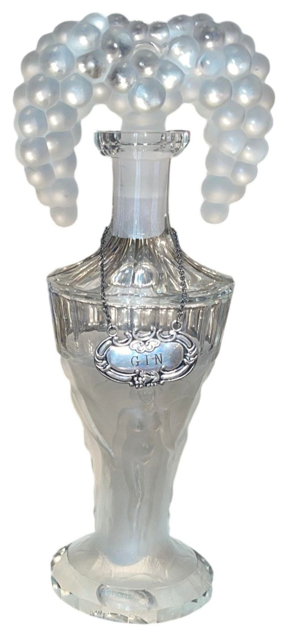 Pair of Hoffmann Art Deco Crystal Nude Figural and Grape Decanters, 1920's.