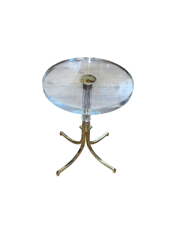 Pair Charles Hollis Jones Lucite and Brass Side Tables. U.S.A. 1970's.