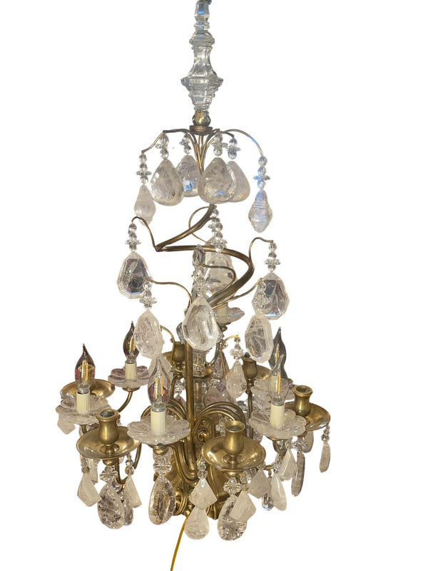 Pair of 19th Century Italian Bronze & Rock Crystal Girandoles