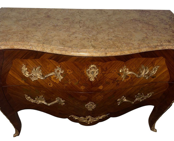 Late 19th Century French Louis XV Style Marquetry Commode with Siena Marble Top