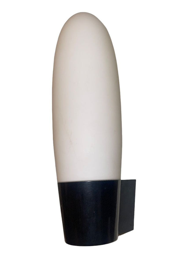 Set of 3 Wagenfeld Style Milky Glass Sconces with Black Base. Germany, 1950's.