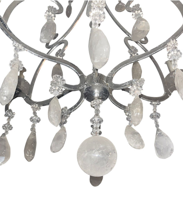 Italian Silvered Wrought Iron and Rock Crystal Chandelier. 1950's.