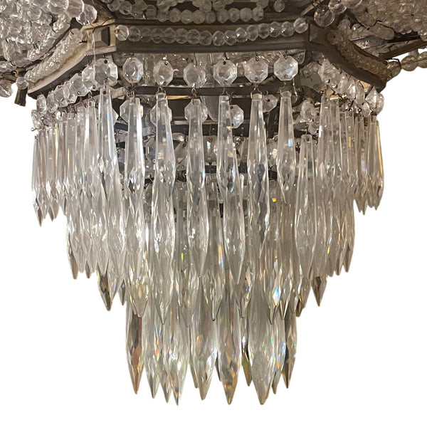 19th Century French Empire Beaded Crystal Chandelier