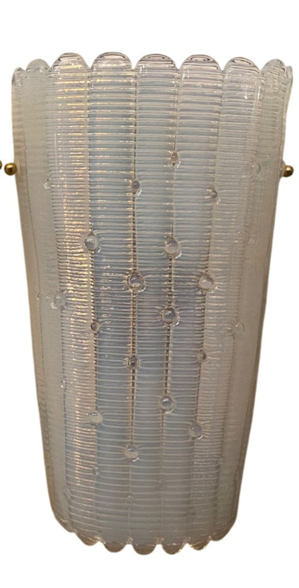 Pair 1980s Italian Opalescent Murano Fazzoletto Glass Wall Sconces