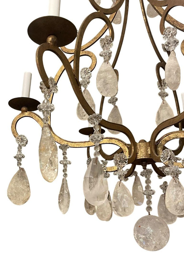 Italian Wrought Iron and Rock Crystal Chandelier. 1950's.