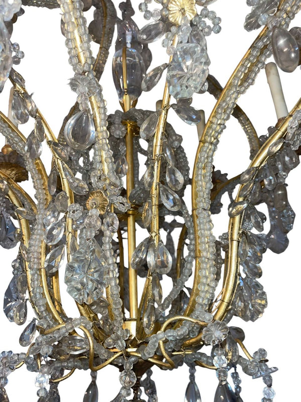 Mid-20th Century French Maison Baguès Crystal and Gilt Iron Chandelier