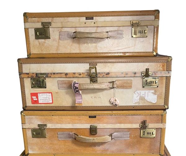 Mid-Century Set of Seven Hartmann Skymate Leather Suitcases. U.S.A.