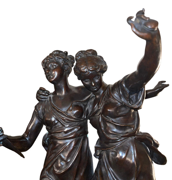 H. Dumaige Bronze Sculpture of Two Dancing Women. Late 19th Century, France.