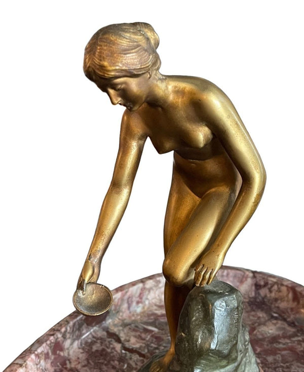 Late 19th Century Rudolfi Bronze Nude on Marble Fountain Form Tray. Germany.
