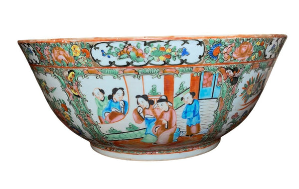 Large 19th Century Chinese Export Rose Medallion Porcelain Bowl
