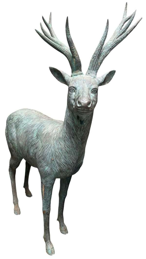 Pair of Monumental Bronze Stag and Doe Sculptures by Lake Geneva Studios