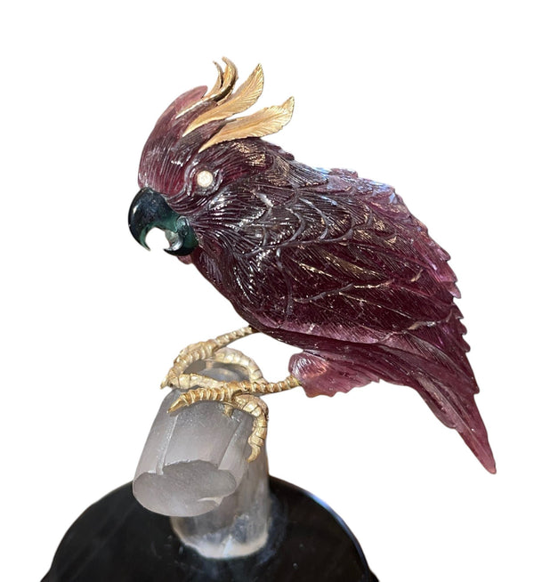 Rubellite Tourmaline Cockatoo Sculpture by Manfred Wild for Emil Becker. Germany