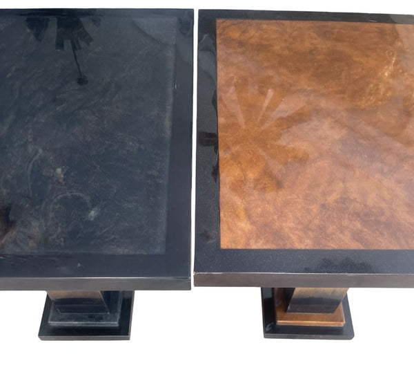Pair of Italian Modern Two-Tone Parchment, Resin & Metal Side Tables. 1980's.