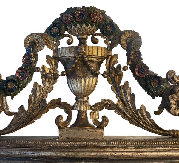 Italian Late 18th Century Polychrome & White Gold Gilt Carved Mirror