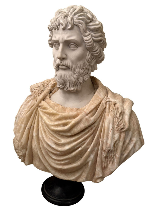 Bust of Roman Emperor Septimius Severus on Black Marble Base. Italy 20th Century