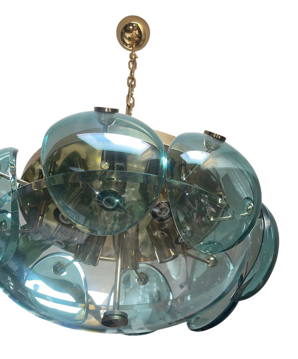 Cristal Arte Beveled Glass & Brass Pendant. Italy, 1960's.