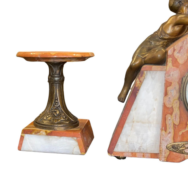 French Marble & Spelter Clock Garniture, Japy Frères, 19th Century.