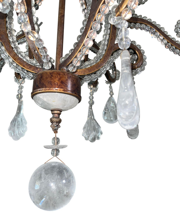20th Century French Wrought Iron Rock Crystal Chandelier