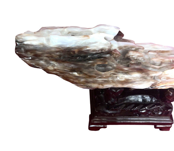 100 Million Year Old Burmese Petrified Wood Sculpture on Carved Stand