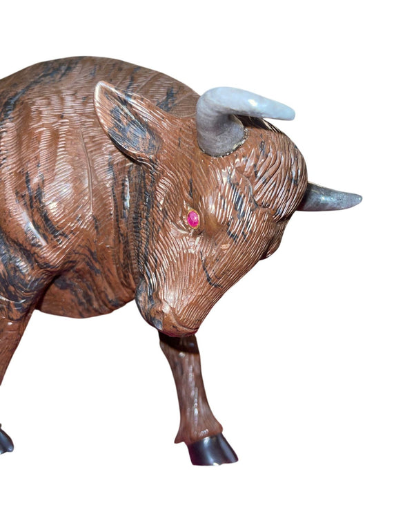 Manfred Gettman Attrib. Brown & Black Obsidian Bull Sculpture. Germany, 20th C.