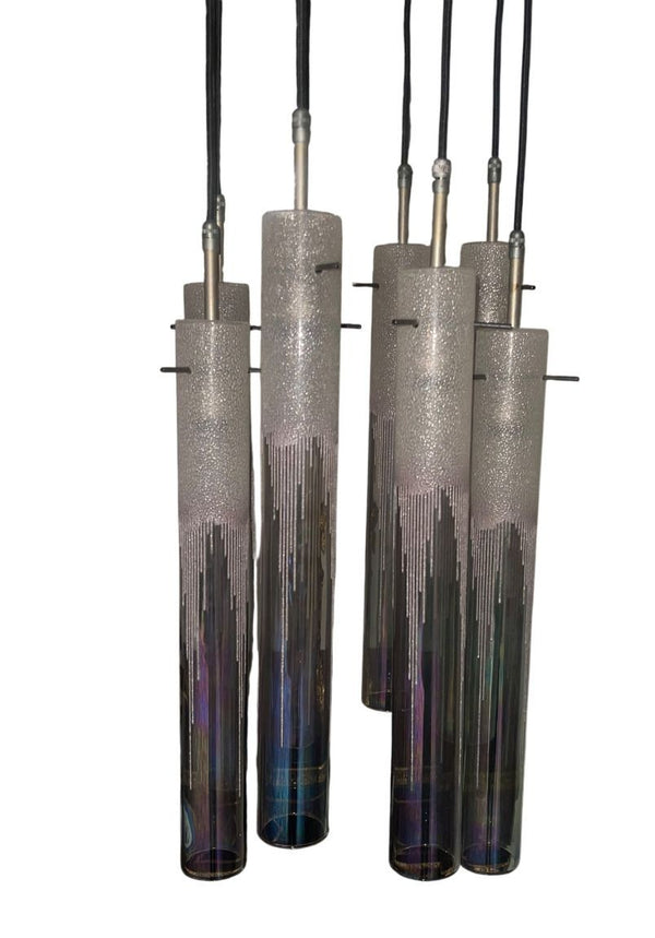 Murano Glass Tubes Flush Mount / Chandelier Designed by Poliarte. Italy, 1960's.