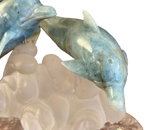 Manfred Wild Aquamarine & Rock Crystal Dolphin Sculpture, Germany, Late 20th C.