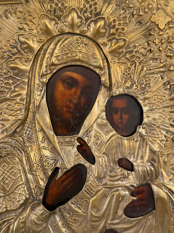 Russian Oklad Icon of the Tikhvin Mother of God. Late 19th Century.