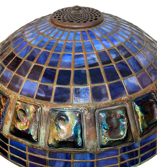 Tiffany Studios Blue Geometric Turtleback Table Lamp. U.S.A. 1910's.