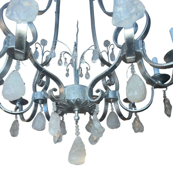 French 1950's Rock Crystal Chandelier with Silver Leaf Finish