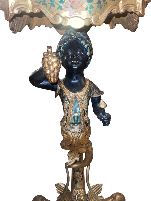 Pair of Mid-19th Century Italian Polychrome & Gilt Blackamoor Pedestal Tables