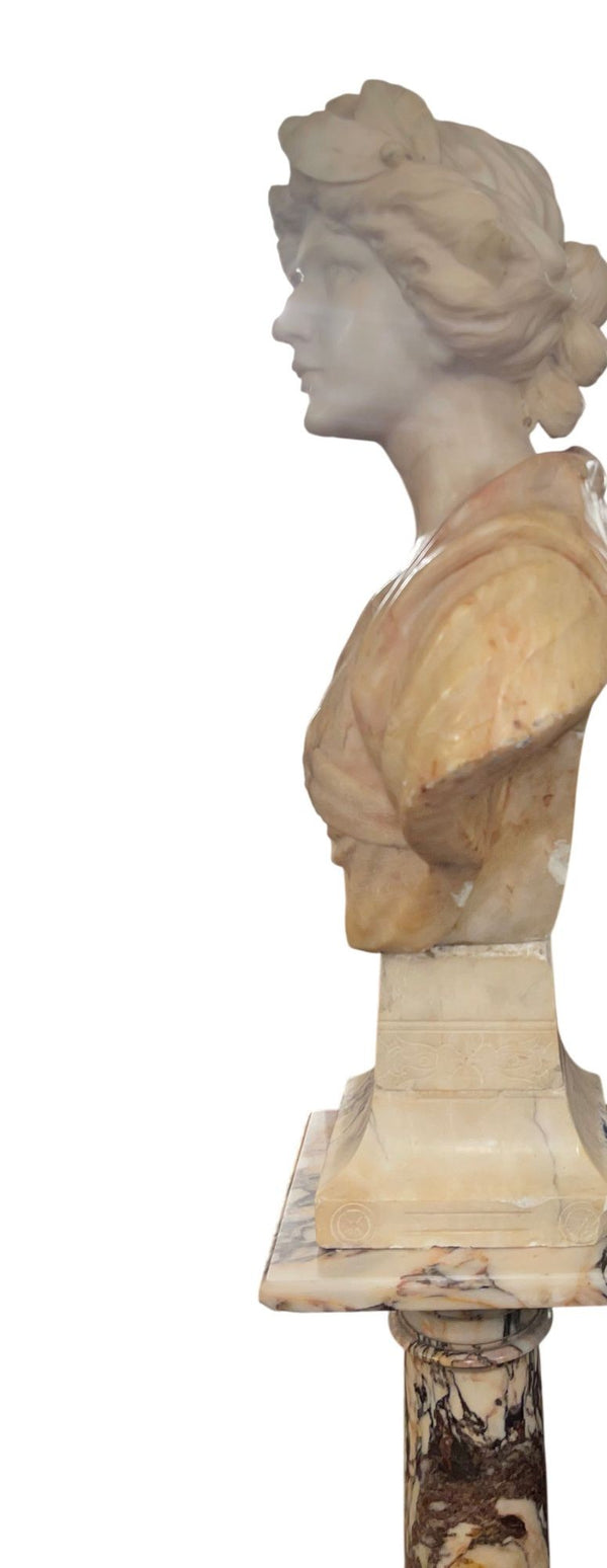 19th Century Italian Marble Bust of Sappho( Greek Lyric Poet) on Pedestal