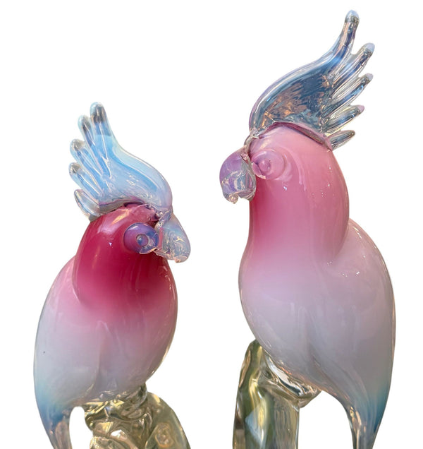 Renato Anatra Murano Glass Cockatoo Sculpture in Pink & Opalescent. circa 1970's